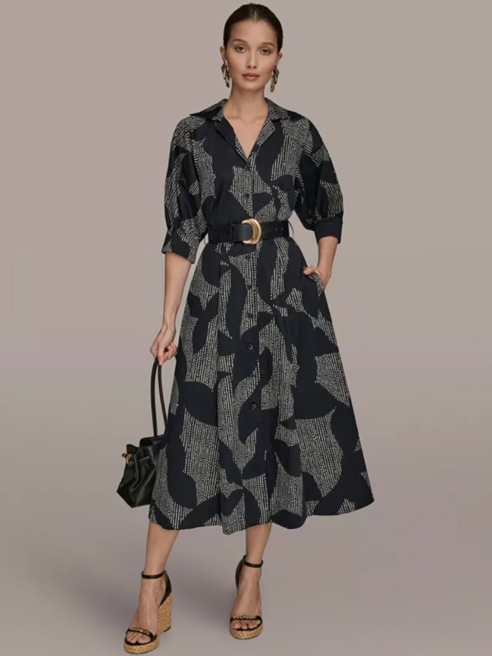 NWT  Donna Karan Black label Belted Midi Shirtdress 2
